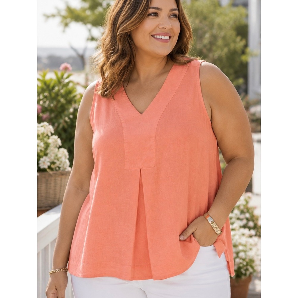 Croft & Barrow Womens Tank Top Orange 1X Linen Blend Sleeveless Summer Casual